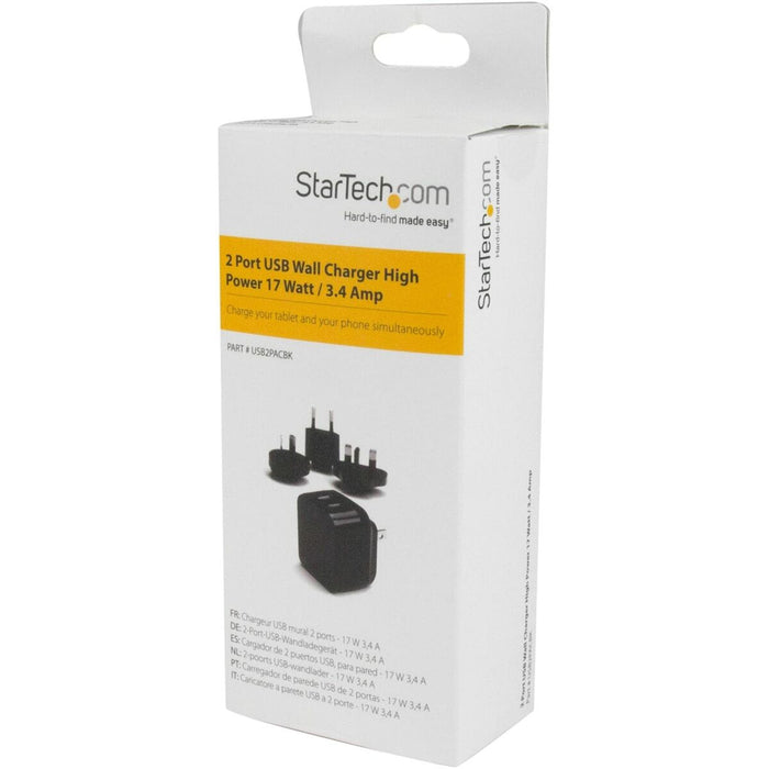 Încărcător de Perete Startech USB2PACBK            Negru