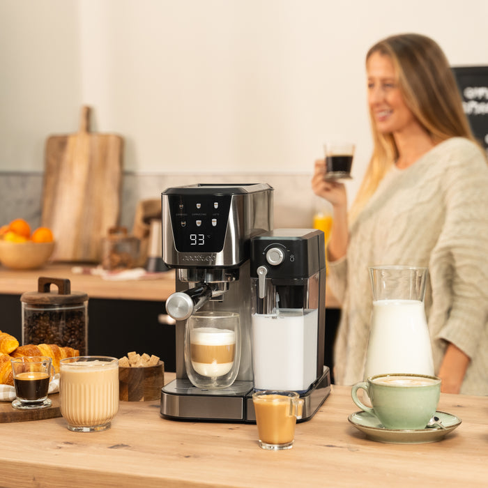 Espressor semiautomat Cecotec Power Espresso 20 Cream, 1350 W, 20 bar, rezervor de 1 l, inox