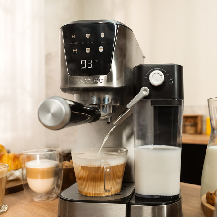 Espressor semiautomat Cecotec Power Espresso 20 Cream, 1350 W, 20 bar, rezervor de 1 l, inox