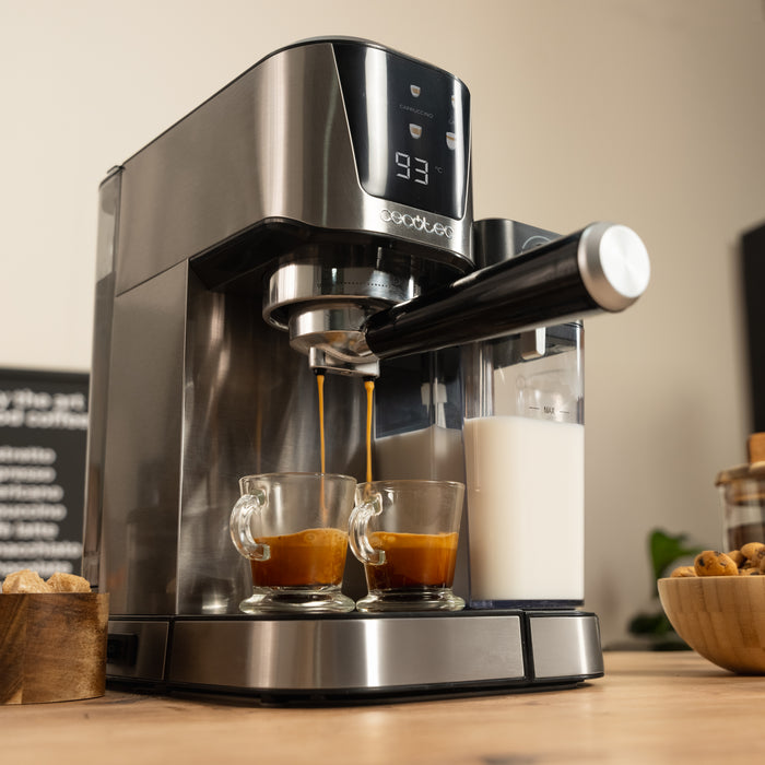 Espressor semiautomat Cecotec Power Espresso 20 Cream, 1350 W, 20 bar, rezervor de 1 l, inox