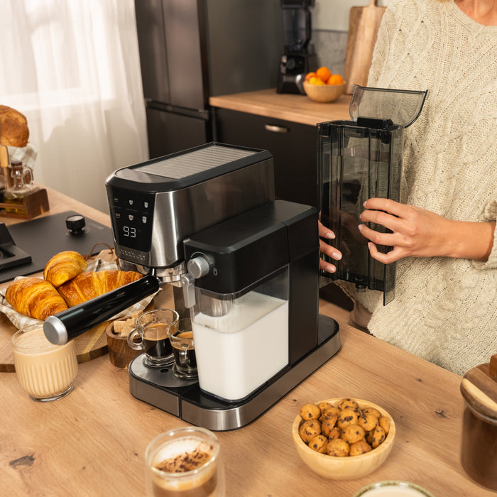 Espressor semiautomat Cecotec Power Espresso 20 Cream, 1350 W, 20 bar, rezervor de 1 l, inox