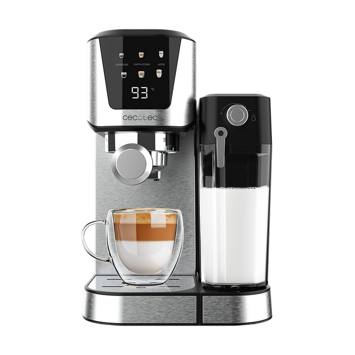 Espressor semiautomat Cecotec Power Espresso 20 Cream, 1350 W, 20 bar, rezervor de 1 l, inox