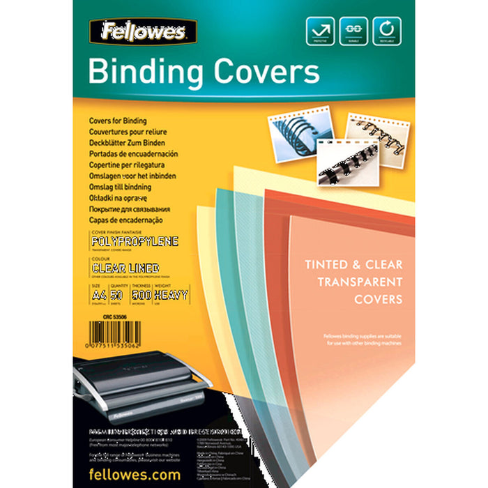 Cuvertură Fellowes Fantaisie A4, 50pk Legare Transparent A4 polipropilenă Plastic (50 Unități)