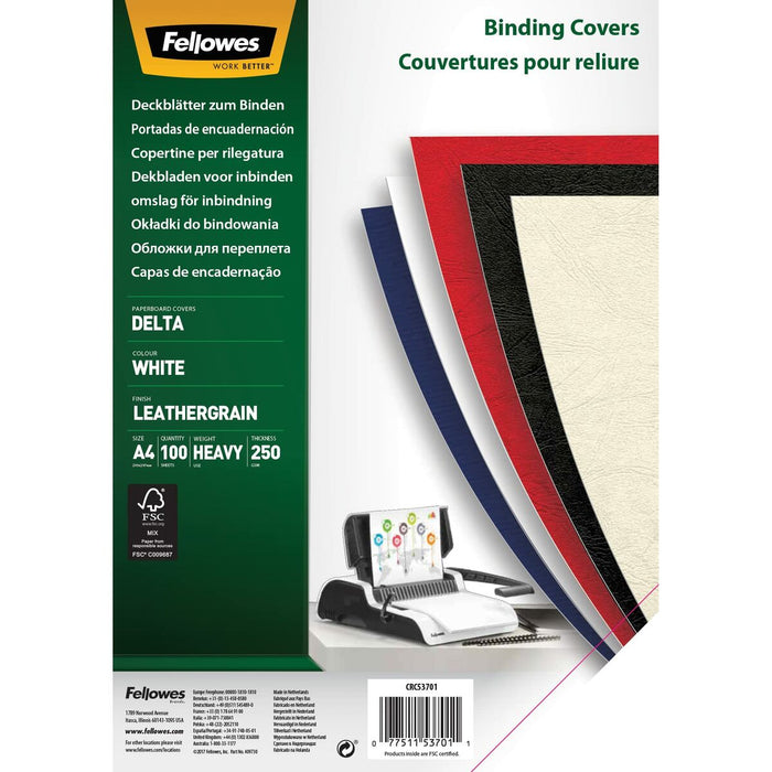 Coperți pentru legare Fellowes Delta A4 100 Unități Alb A4 Carton