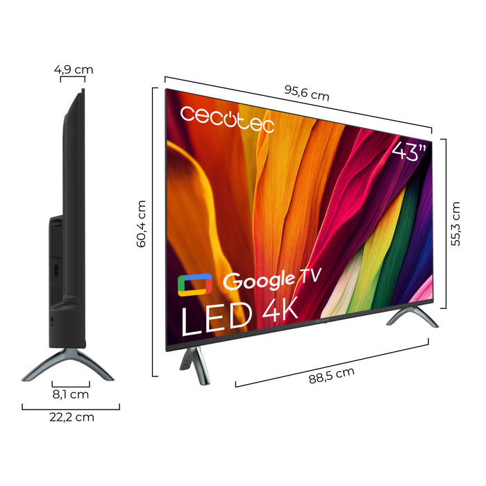 Televizor LED Cecotec A4 series ALU40043, 43", 4K UHD, clasa F, Google TV