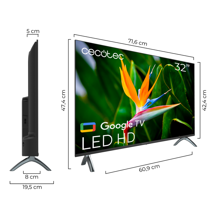 Televizor LED Cecotec A4 series ALH40032S, 32 inchi, HD, Google TV, clasa E