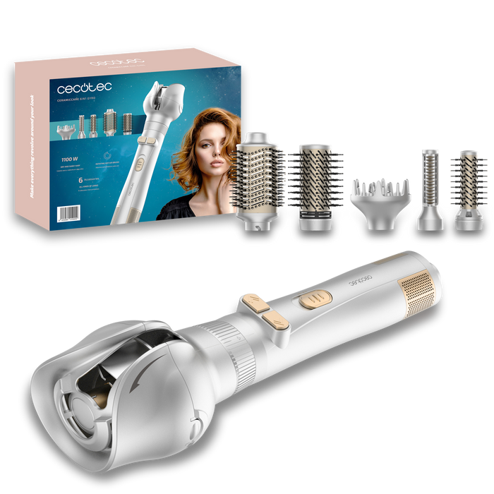 Perie cu aer cald Cecotec CeramicCare 6in1 Gyro, 1100 W, 6 capete, 28,7 cm