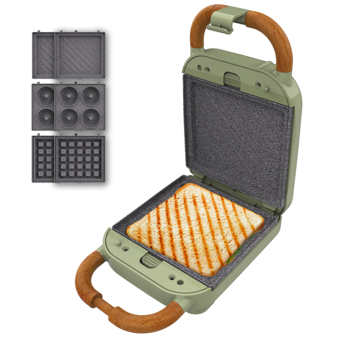 Aparat pentru sandvișuri Cecotec Rock'nToast Retro One Green, 700 W, 1 sandviș, 13,5 × 9 × 22 cm, verde