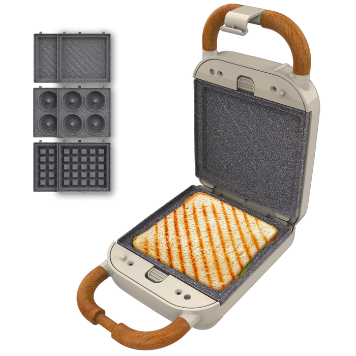 Aparat pentru sandvișuri Cecotec Rock'nToast Retro One Beige, 700 W, 3 perechi de plăci, bej