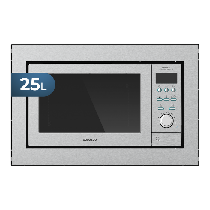 Cuptor cu microunde încorporabil cu grill Cecotec GrandHeat 2500 Built-In Steel, 25 l, 900 W, grill 1000 W, oțel