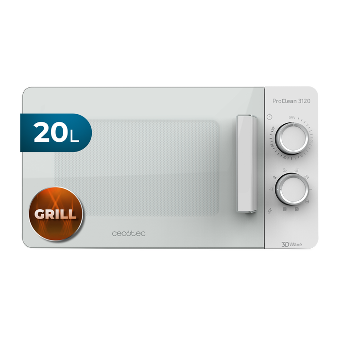 Cuptor cu microunde cu grill Cecotec ProClean 3120, 20 l, 700 W, grill de 800 W, alb
