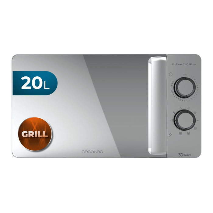 Cuptor cu microunde cu grill Cecotec ProClean 3160 Mirror, 20 l, 700 W, grill 800 W, argintiu