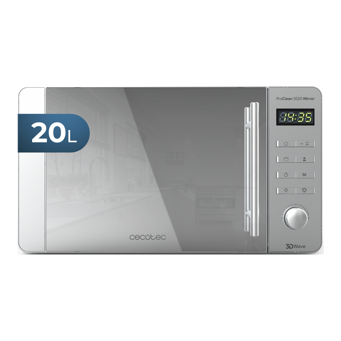 Cuptor cu microunde Cecotec Proclean 5020 Mirror, 20 l, 700 W, 8 programe, inox
