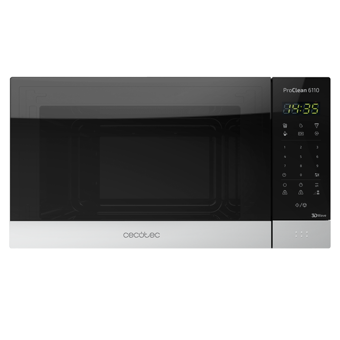 Cuptor cu microunde cu grill Cecotec Proclean 6110, 23 l, 800 W, grill 1000 W, negru cu finisaj din inox