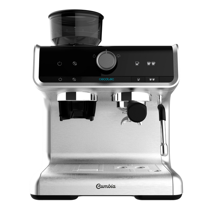 Espressoră Cecotec Cumbia Power Espresso 20 Barista Cream, 20 bar, rezervor 2,5 l, 15 trepte de măcinare, oțel