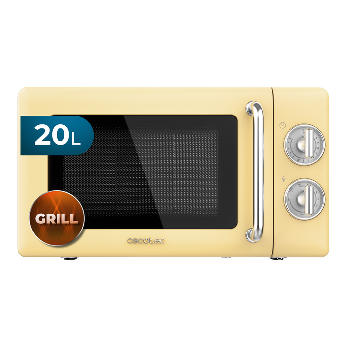 Cuptor cu microunde cu grill Cecotec ProClean 3110 Retro Yellow, 20 l, 700 W, 6 niveluri de putere, galben