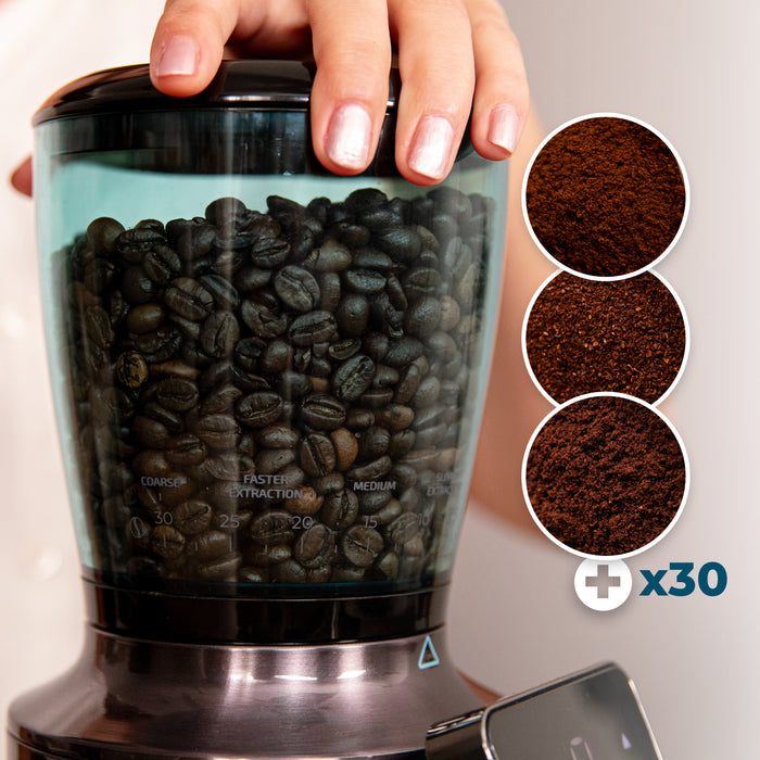 Râșniță electrică de cafea Cecotec SteelMill Touch, 200 W, 30 de trepte, 300 g, inox