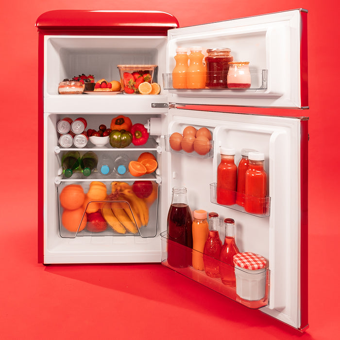 Frigider retro cu două uși Cecotec Bolero CoolMarket 2D Origin 86 Red E, 86 l, clasa E, roșu