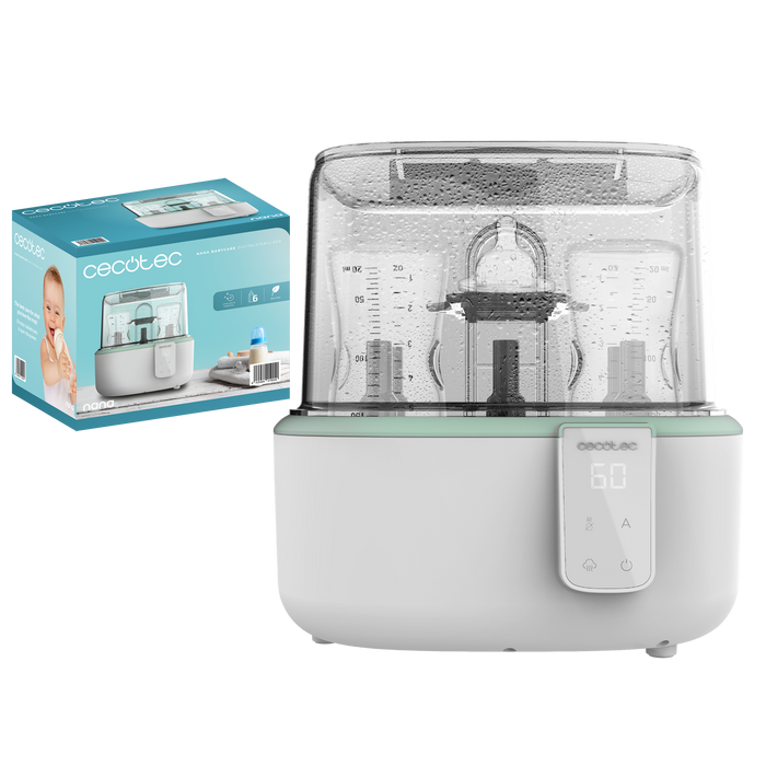 Sterilizator digital pentru biberoane Cecotec Nana BabyCare DigitalSterilizer, 600 W, până la 6 biberoane, rezervor 130 ml