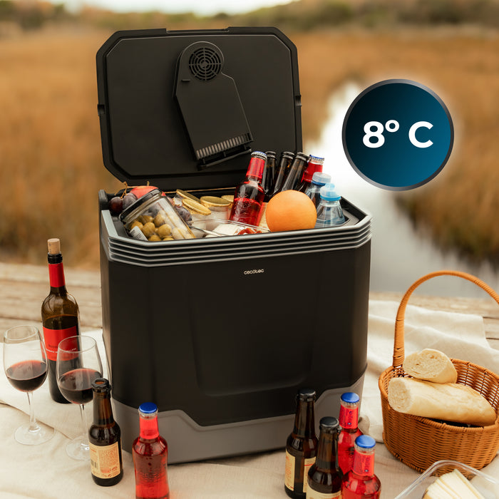 Mini frigider portabil Cecotec Bolero TravelCooling 33L D, 33 l, clasa D, 44 × 34 × 44,5 cm, negru