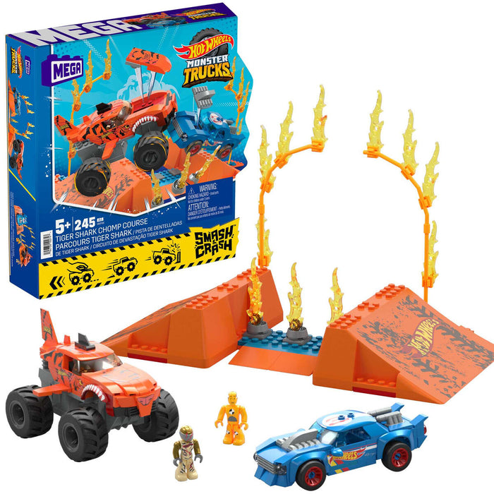 Kit de construcție Hot Wheels Mega Construx - Smash & Crash Shark Race 245 Piese
