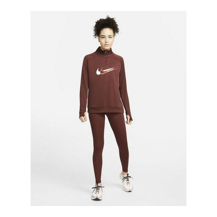 Tricou cu Mânecă Lungă de Damă Nike Dri-FIT Swoosh Run Maro