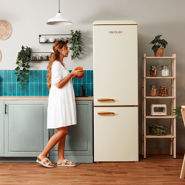Frigider retro combinat Cecotec Bolero CoolMarket Combi Origin 300 Beige E, 300 l, clasa E, 191,5 cm, bej