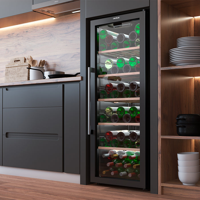 Răcitor de vinuri Cecotec Bolero GrandSommelier 98000 Black, 98 sticle, 37 dB, clasa G, negru