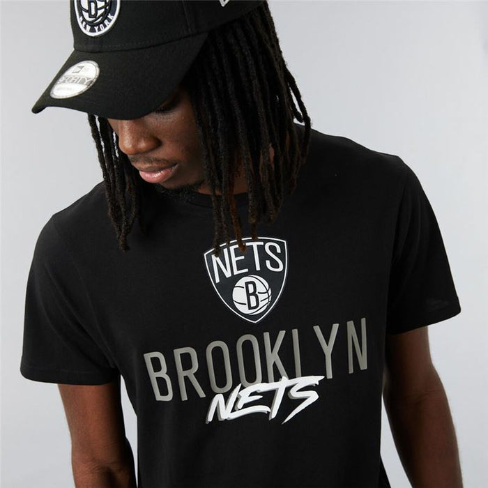 Tricou cu Mânecă Scurtă Bărbați New Era Brooklyn Nets NBA Script Negru