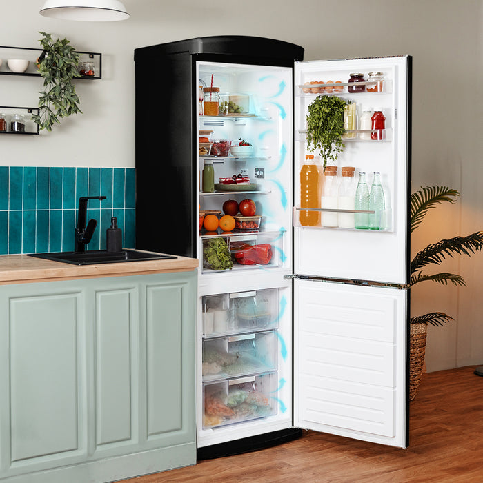 Frigider combină retro Cecotec Bolero CoolMarket Combi Origin 294+ Black E, 294 l, Total No Frost, clasa E, negru