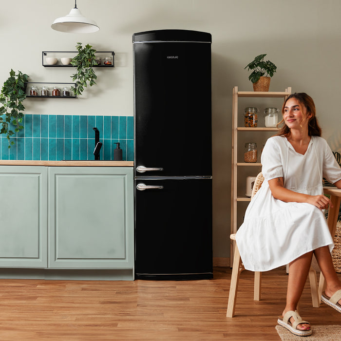 Frigider combină retro Cecotec Bolero CoolMarket Combi Origin 294+ Black E, 294 l, Total No Frost, clasa E, negru