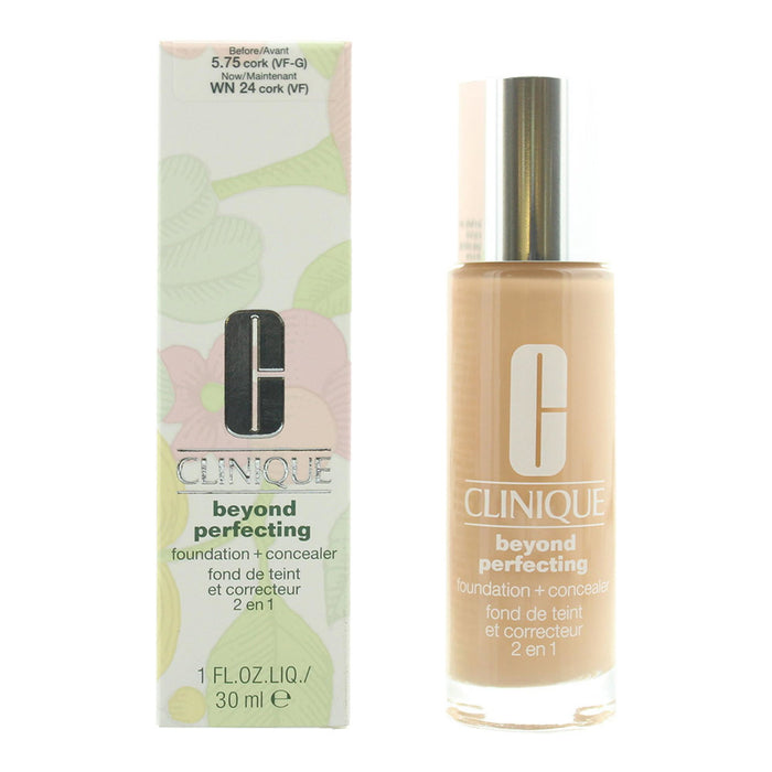 Fond de ten lichid și corector 2-în-1 Clinique Beyond Perfecting, acoperire completă, finisaj natural, nuanța 5.75 Cork, 30 ml