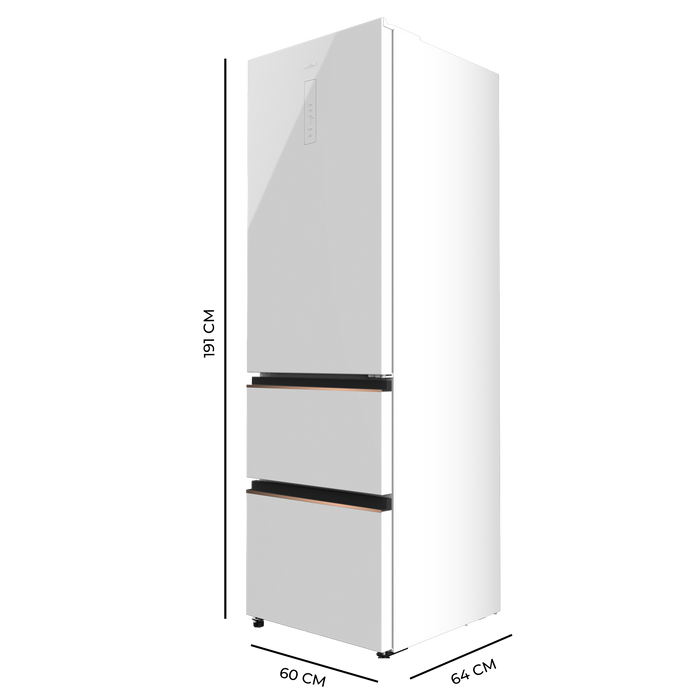 Frigider combină French Door Cecotec Bolero CoolMarket Combi FD 400 White Glass E, 400 l, 60 × 63,8 × 190,8 cm, clasa E, albă