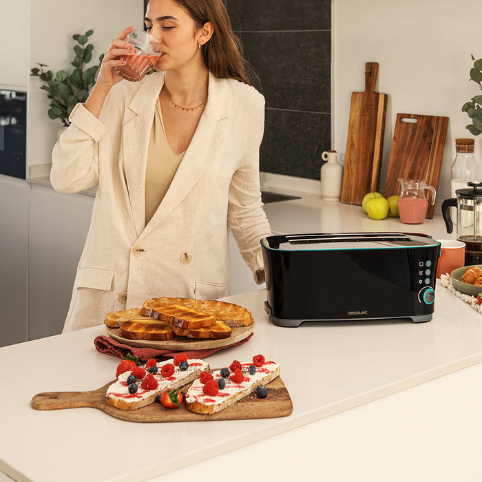 Prăjitor de pâine cu fantă dublă lungă Cecotec Toast&Taste Extra Double B, 1350 W, 7 trepte, negru