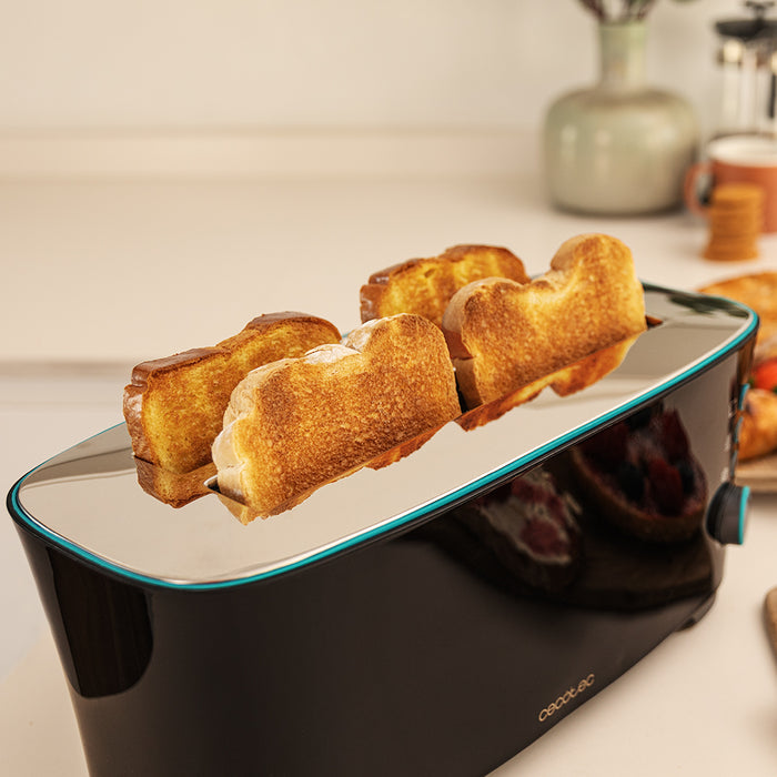Prăjitor de pâine cu fantă dublă lungă Cecotec Toast&Taste Extra Double B, 1350 W, 7 trepte, negru
