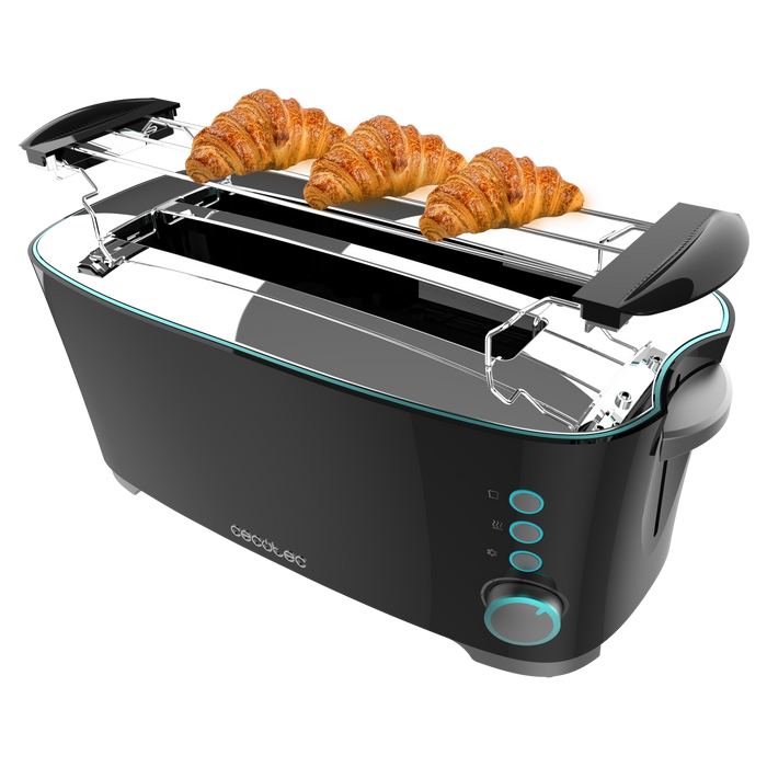 Prăjitor de pâine cu fantă dublă lungă Cecotec Toast&Taste Extra Double B, 1350 W, 7 trepte, negru