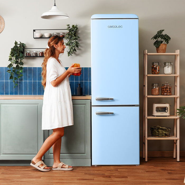 Combină frigorifică retro Cecotec Bolero CoolMarket Combi Origin 300 Blue E, 300 l, clasa E, 191,5 cm, albastră