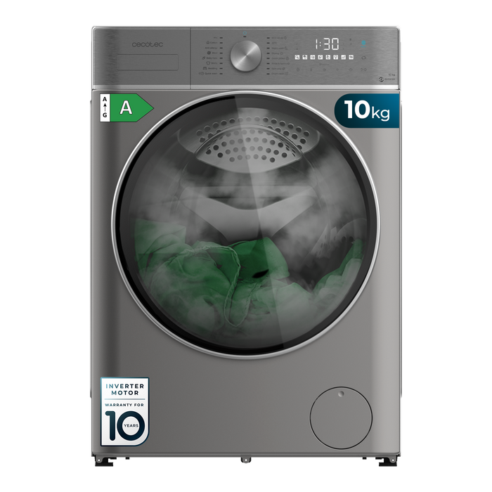 Mașină de spălat rufe cu uscător Cecotec Bolero Wash&Dry 10680 Inverter Steel, 10 kg/6 kg, 1400 rpm, 16 programe, clasa D
