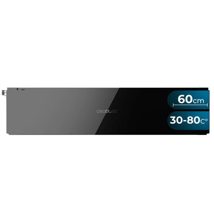Sertar încălzitor încorporabil Cecotec Bolero Hexa WD Glass Black, 60 cm, 30–80 °C, control mecanic