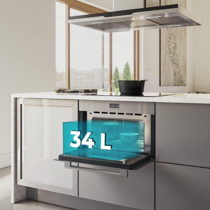 Cuptor cu microunde încorporabil Cecotec Bolero Hexa MW703800 Glass Grey, 34 l, 59,5 × 50,1 × 38,2 cm, gri