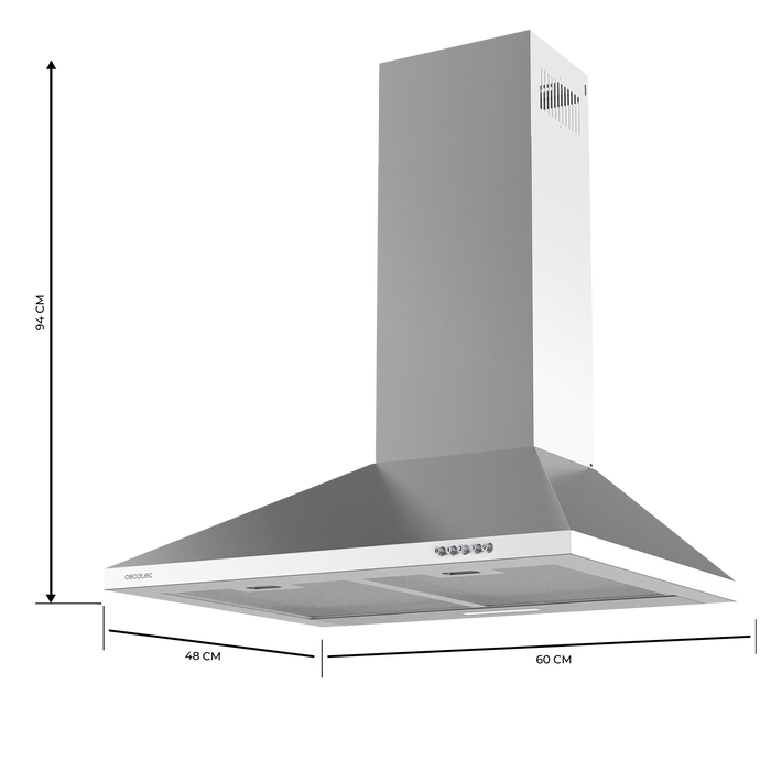 Hotă piramidală Cecotec Bolero Flux PM 604300 Inox C, 60 cm, 105 W, clasa C, inox