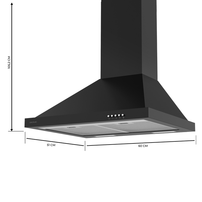 Hotă piramidală Cecotec Bolero Flux PM 606500 Black A, 650 m³/h, 165 W, clasa A, neagră