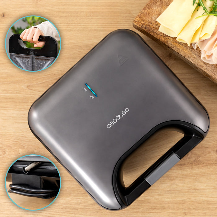 Aparat pentru sandvișuri Cecotec Rock’nToast Combo, 800 W, pentru 2 sandvișuri, 3 plăci interschimbabile, inox