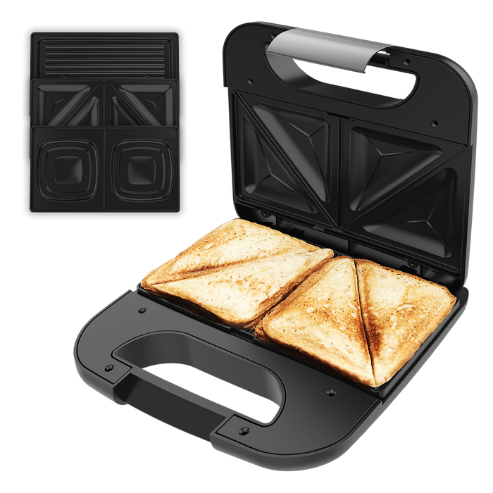 Aparat pentru sandvișuri Cecotec Rock’nToast Combo, 800 W, pentru 2 sandvișuri, 3 plăci interschimbabile, inox
