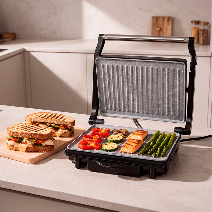 Grill electric Cecotec Rock'Ngrill 1500 Rapid Pro, 1500 W, suprafață de gătit 24,5 × 17,3 cm, inox