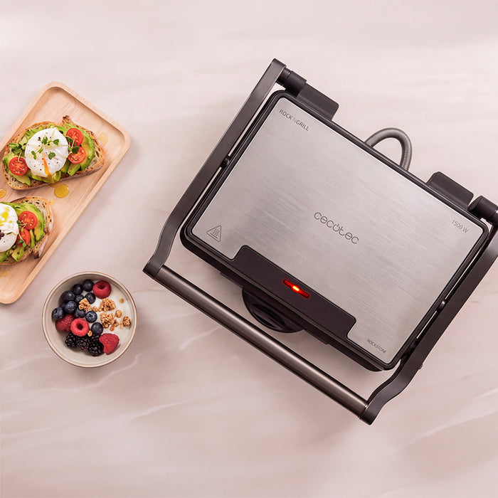 Grill electric Cecotec Rock'Ngrill 1500 Rapid Pro, 1500 W, suprafață de gătit 24,5 × 17,3 cm, inox
