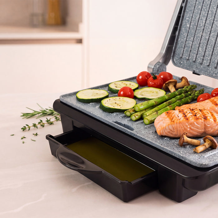 Grill electric Cecotec Rock'Ngrill 1500 Rapid Pro, 1500 W, suprafață de gătit 24,5 × 17,3 cm, inox