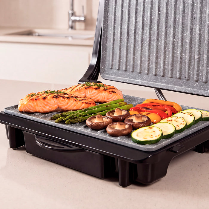 Grill electric Cecotec Rock'Ngrill 1500 Rapid Pro, 1500 W, suprafață de gătit 24,5 × 17,3 cm, inox