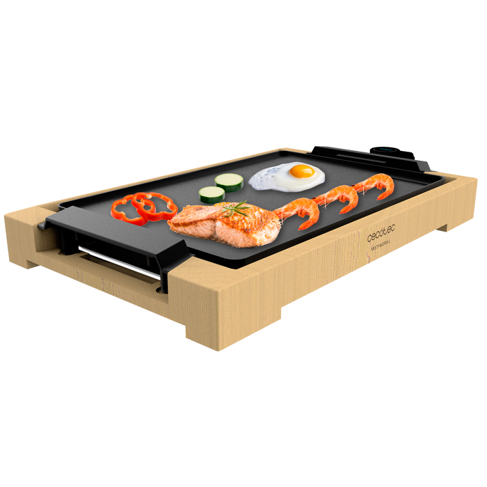 Grătar electric Cecotec Tasty&Grill 2000 Bamboo, 2000 W, 5 trepte, suprafață 37,5 × 24,5 cm, negru