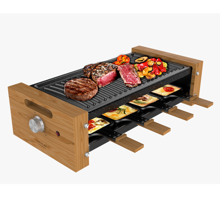 Raclette Cecotec Cheese&Grill 8200 Wood Black, 1200 W, pentru 8 persoane, negru